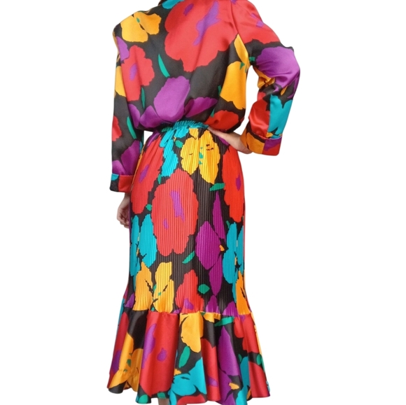 Vintage Floral Satin 80s Blazer Skirt Set Size Small Medium - Picture 5 of 5